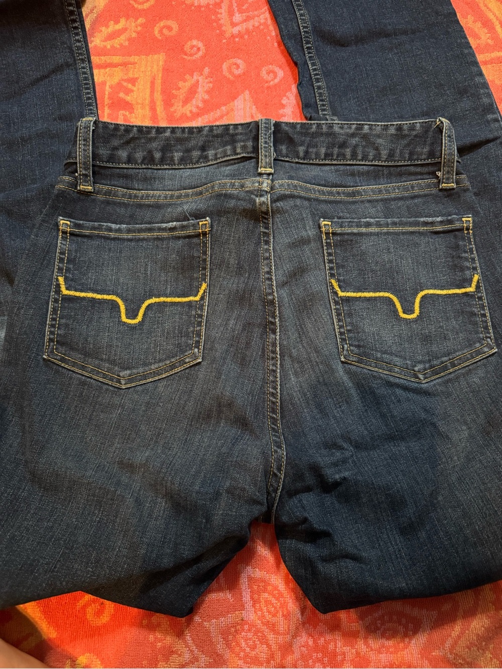 Kimes Ranch Dark Blue Slim Straight Jeans with Yellow Stitching Size 4/30